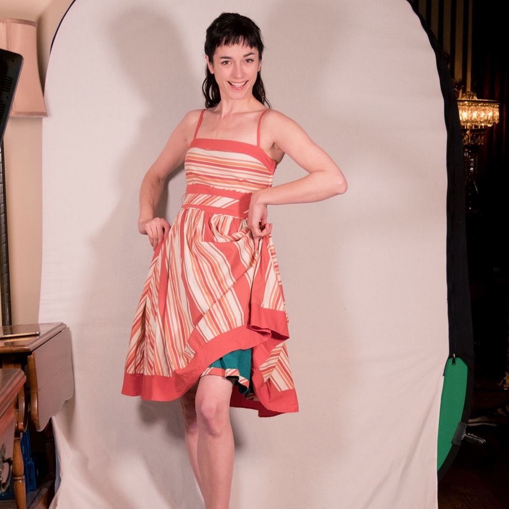 Viola Pink Striped Dress 0 XS Teal Lining